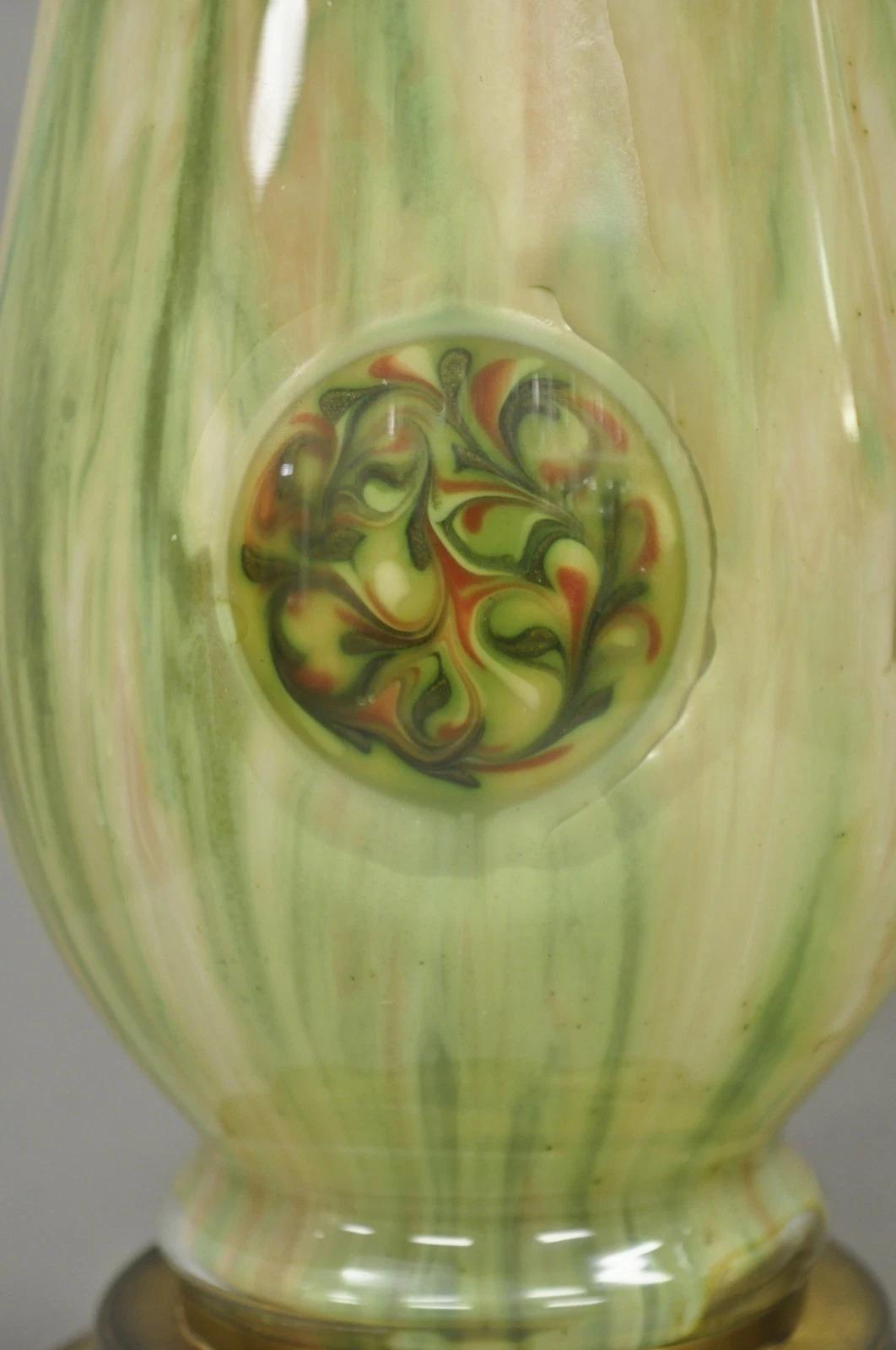 Vintage Mid Century Modern Italian Murano Green Blown Glass Table Lamps - a Pair For Sale 8