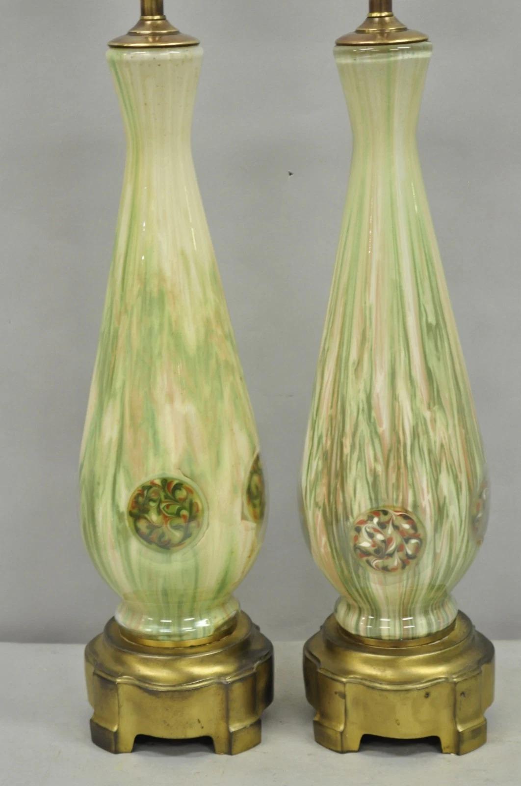 Mid-Century Modern Vintage Mid Century Modern Italian Murano Green Blown Glass Table Lamps - a Pair For Sale