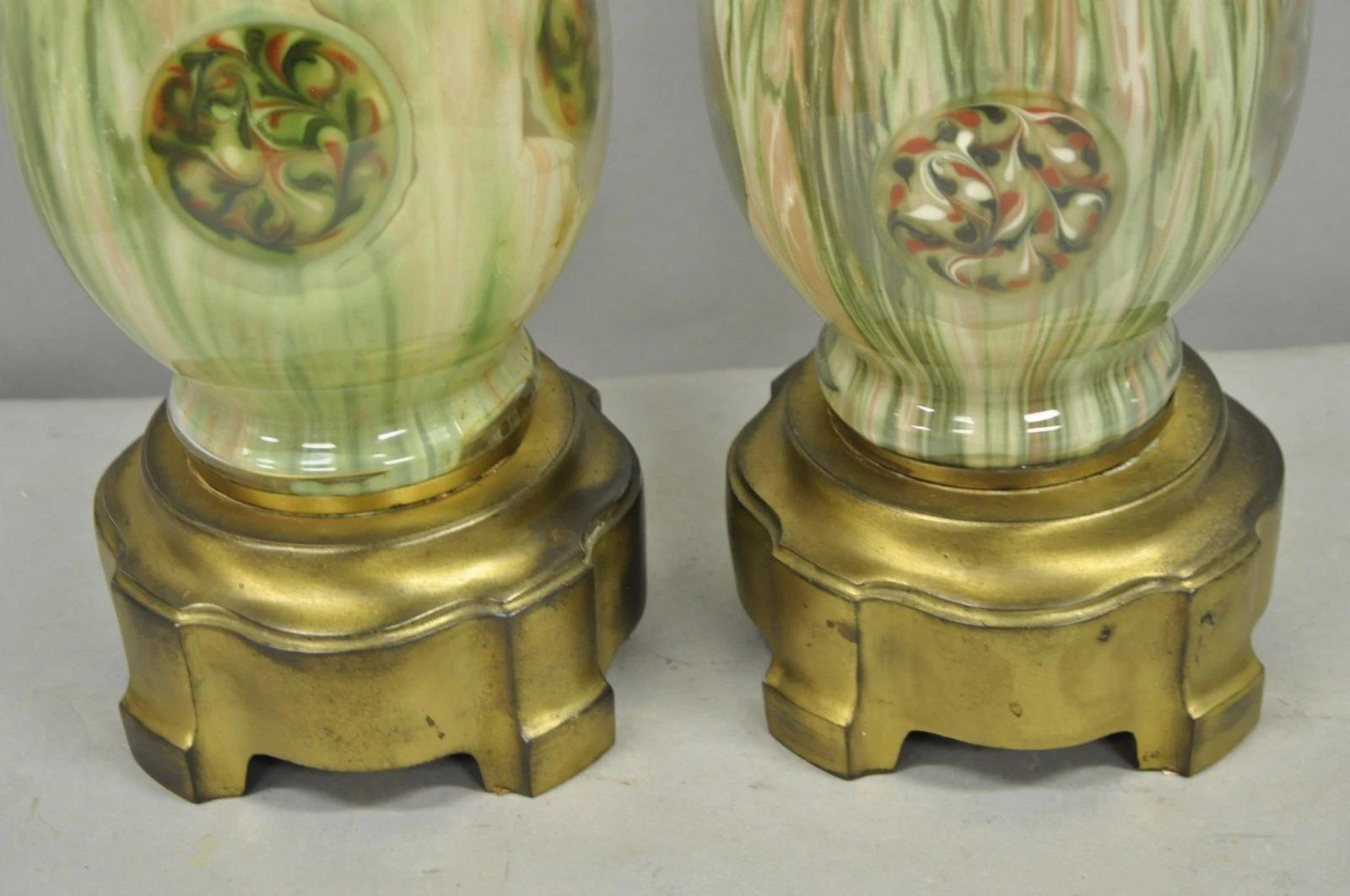 Unknown Vintage Mid Century Modern Italian Murano Green Blown Glass Table Lamps - a Pair For Sale