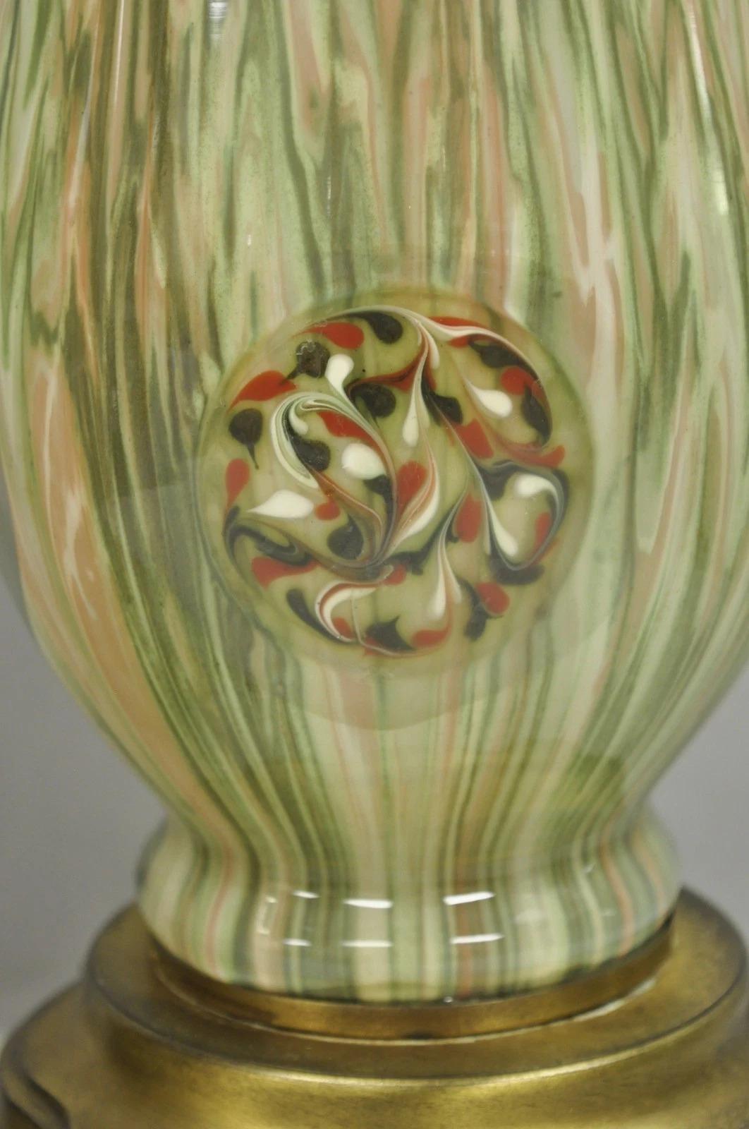 Vintage Mid Century Modern Italian Murano Green Blown Glass Table Lamps - a Pair In Good Condition For Sale In Philadelphia, PA