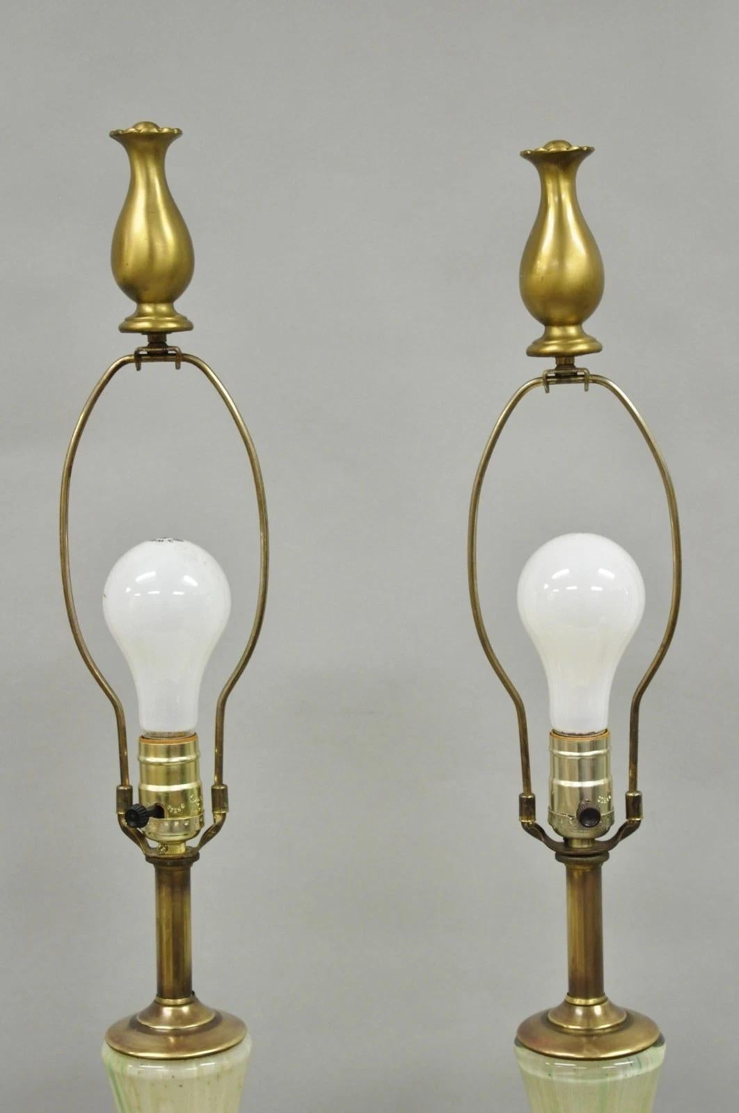 20th Century Vintage Mid Century Modern Italian Murano Green Blown Glass Table Lamps - a Pair For Sale