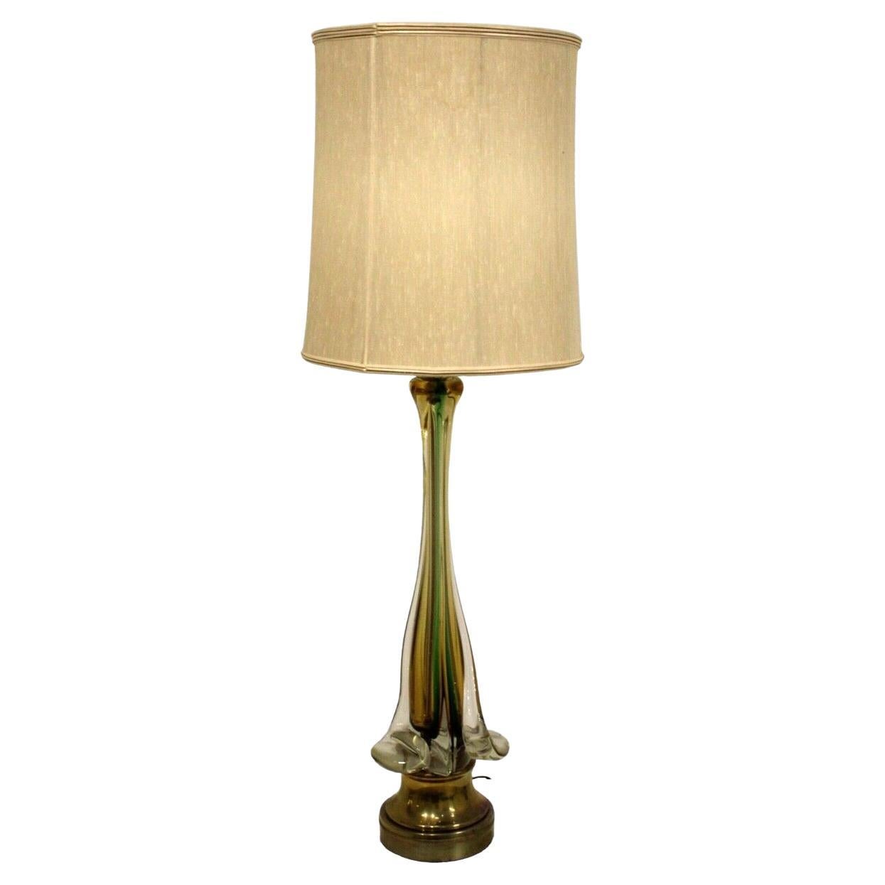 Vintage Mid Century Modern Italian Iridescent Blue Art Glass Tall Table