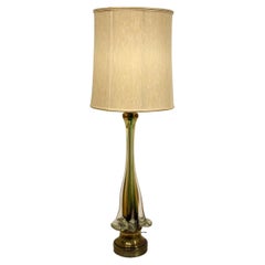 Vintage Mid-Century Modern Italian Murano Tall Glass Table Lamp W Brass Base