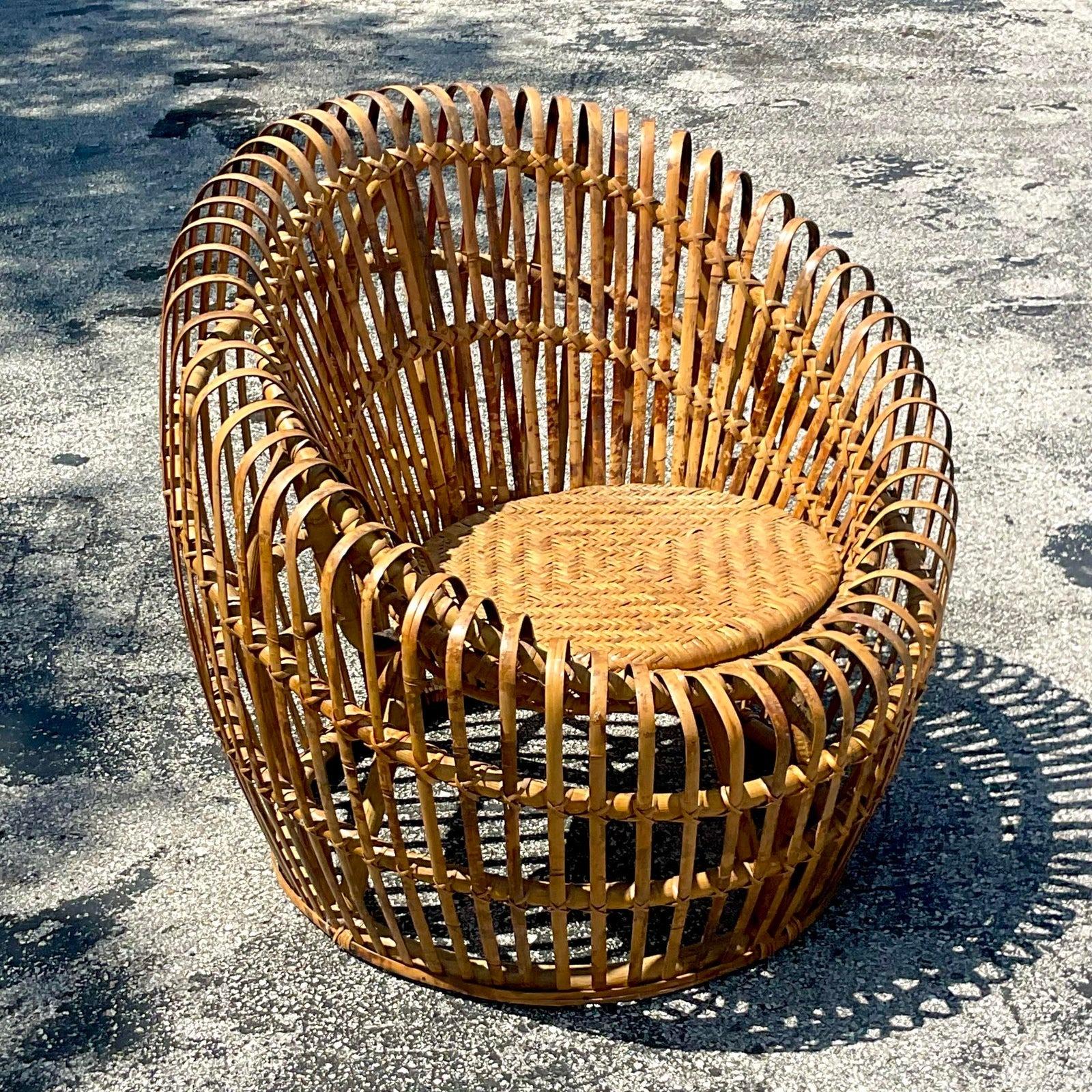 Philippine Vintage Mid-Century Modern Italian Slatted Bamboo Pod Chair