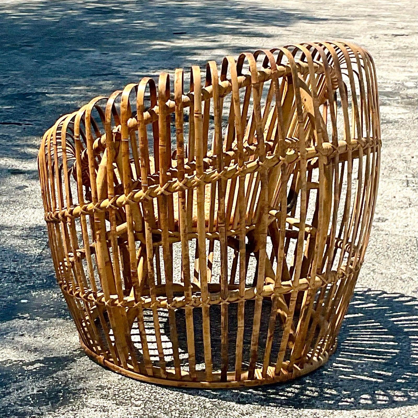 Vintage Mid-Century Modern Italian Slatted Bamboo Pod Chair In Good Condition In west palm beach, FL