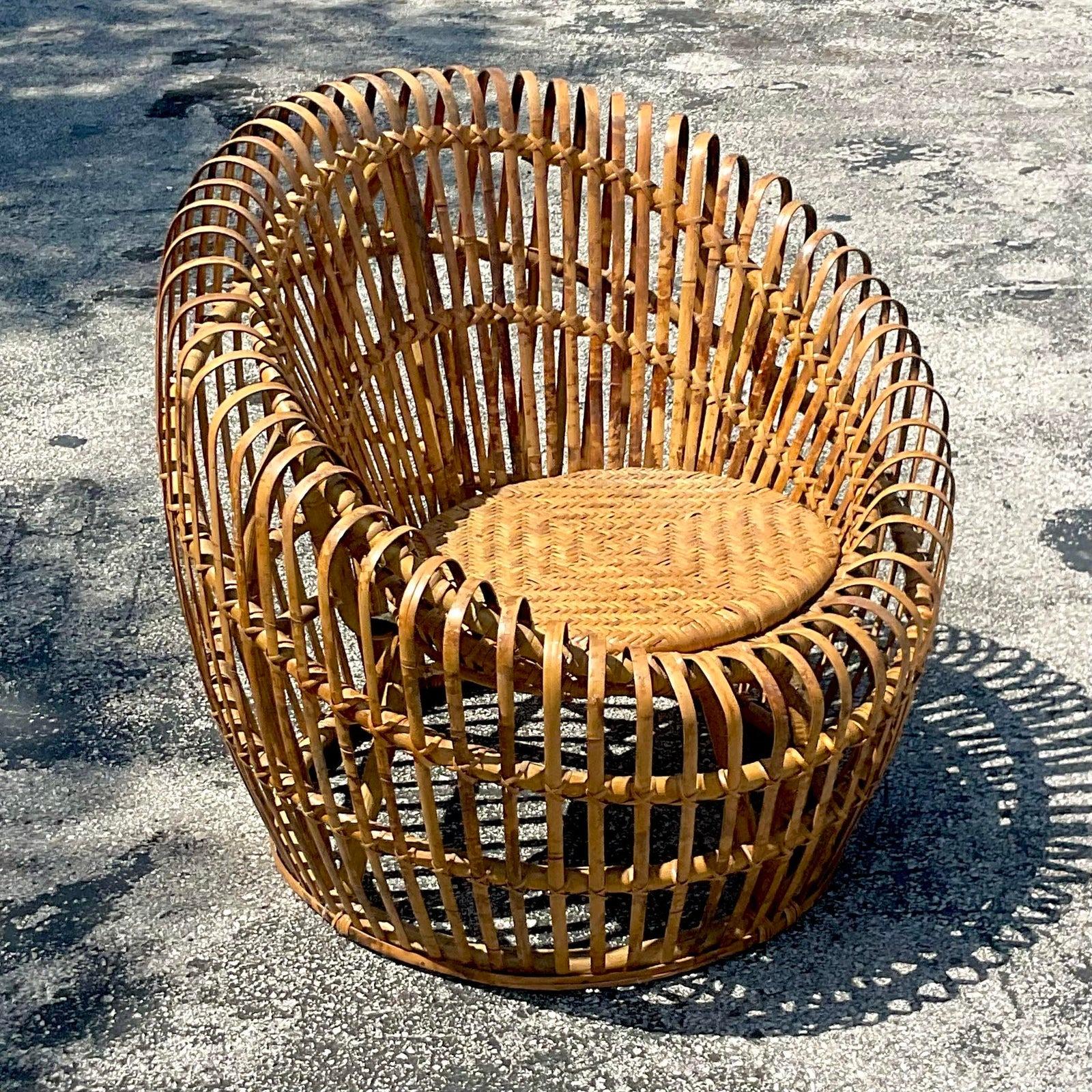 20th Century Vintage Mid-Century Modern Italian Slatted Bamboo Pod Chair