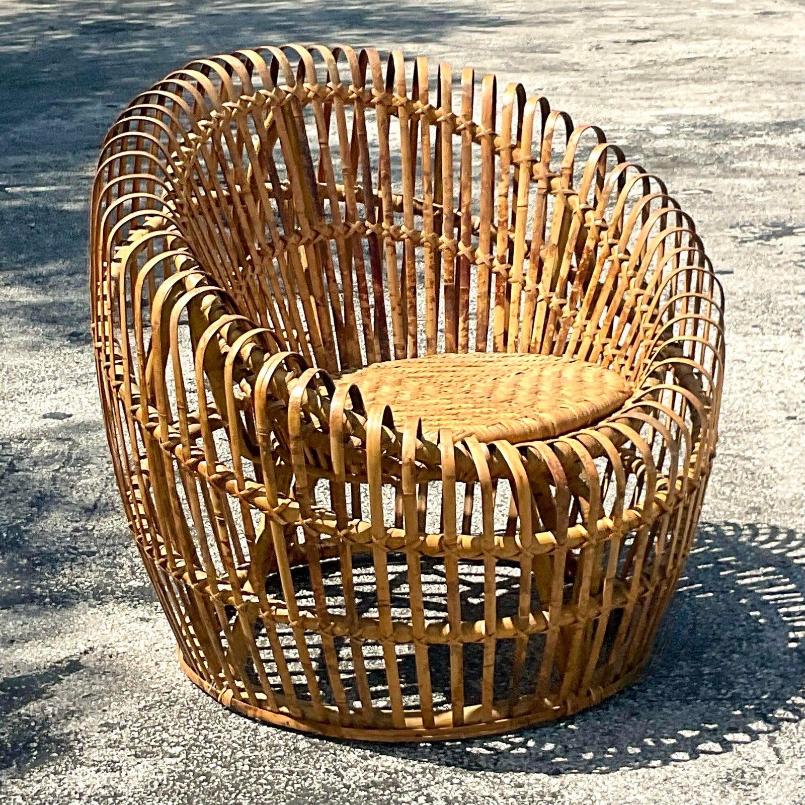 Vintage Mid-Century Modern Italian Slatted Bamboo Pod Chair 1