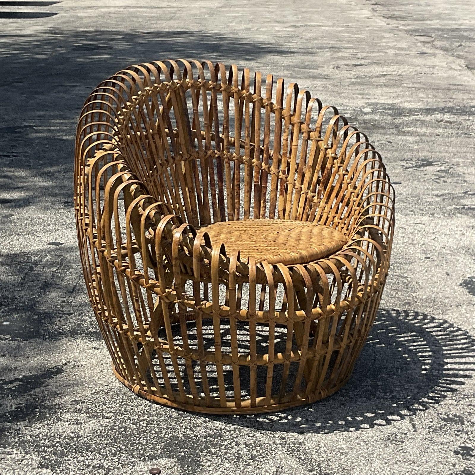 Vintage Mid-Century Modern Italian Slatted Bamboo Pod Chair 2