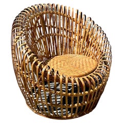 Vintage Mid-Century Modern Italian Slatted Bamboo Pod Chair