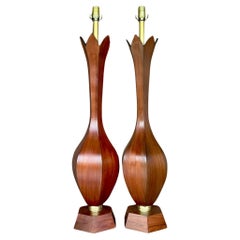 Vintage-Tulpenlampen aus italienischem Holz, Mid-Century Modern, Paar