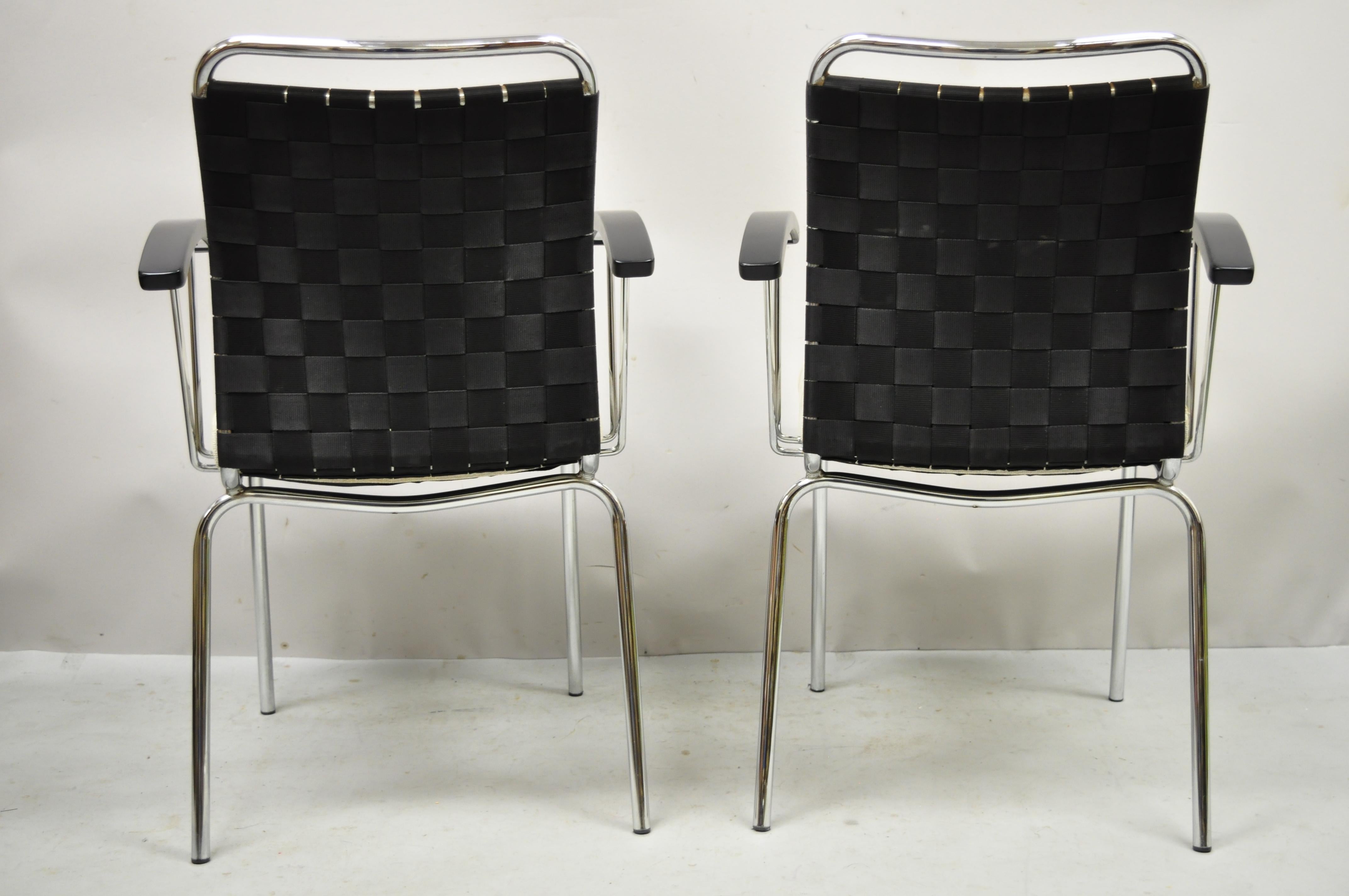 Vintage Mid Century Modern Italian Woven Back Chrome Frame Arm Chairs, Pair For Sale 4