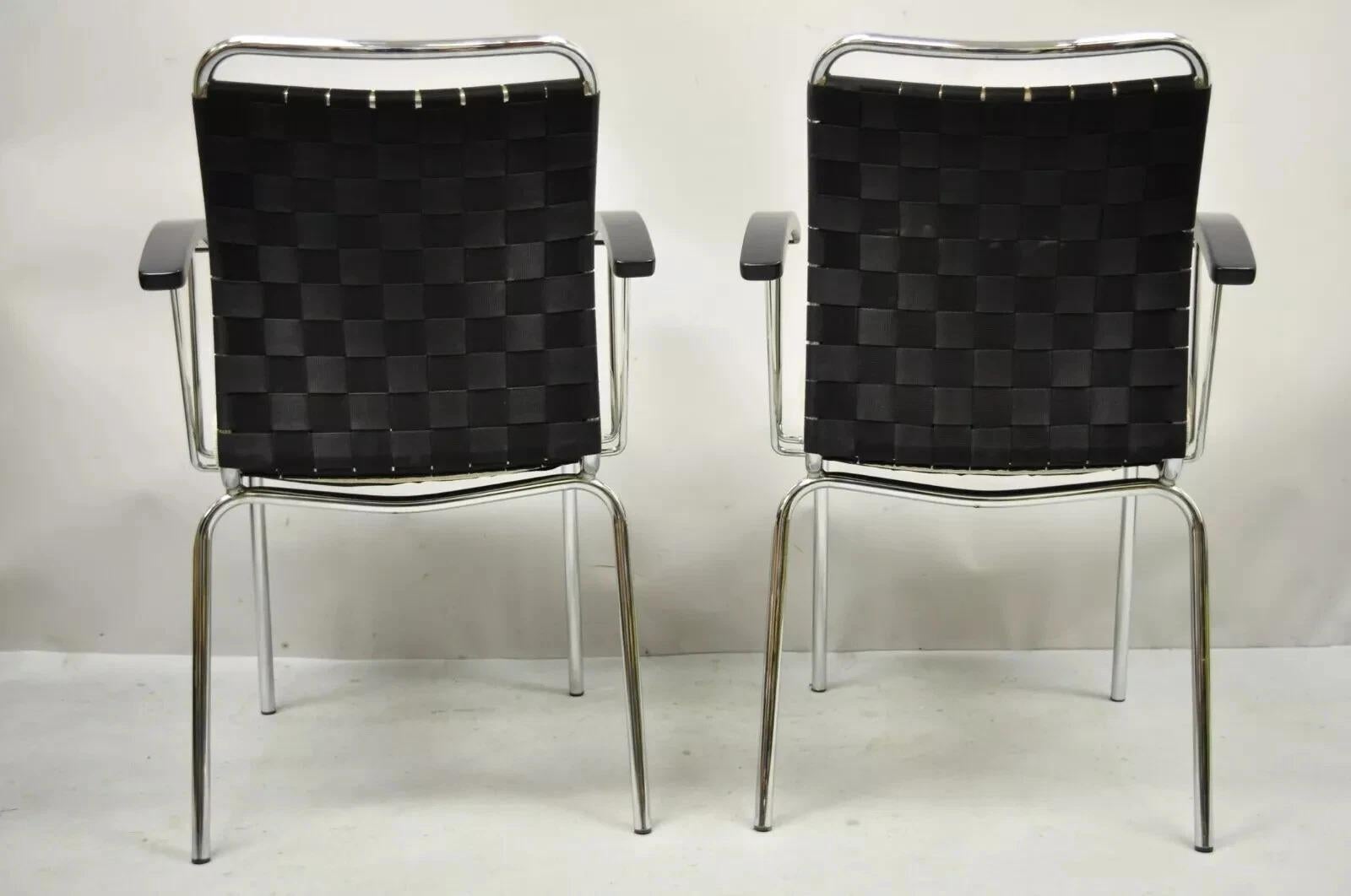 Vintage Mid Century Modern Italian Woven Back Chrome Frame Arm Chairs - a Pair For Sale 3