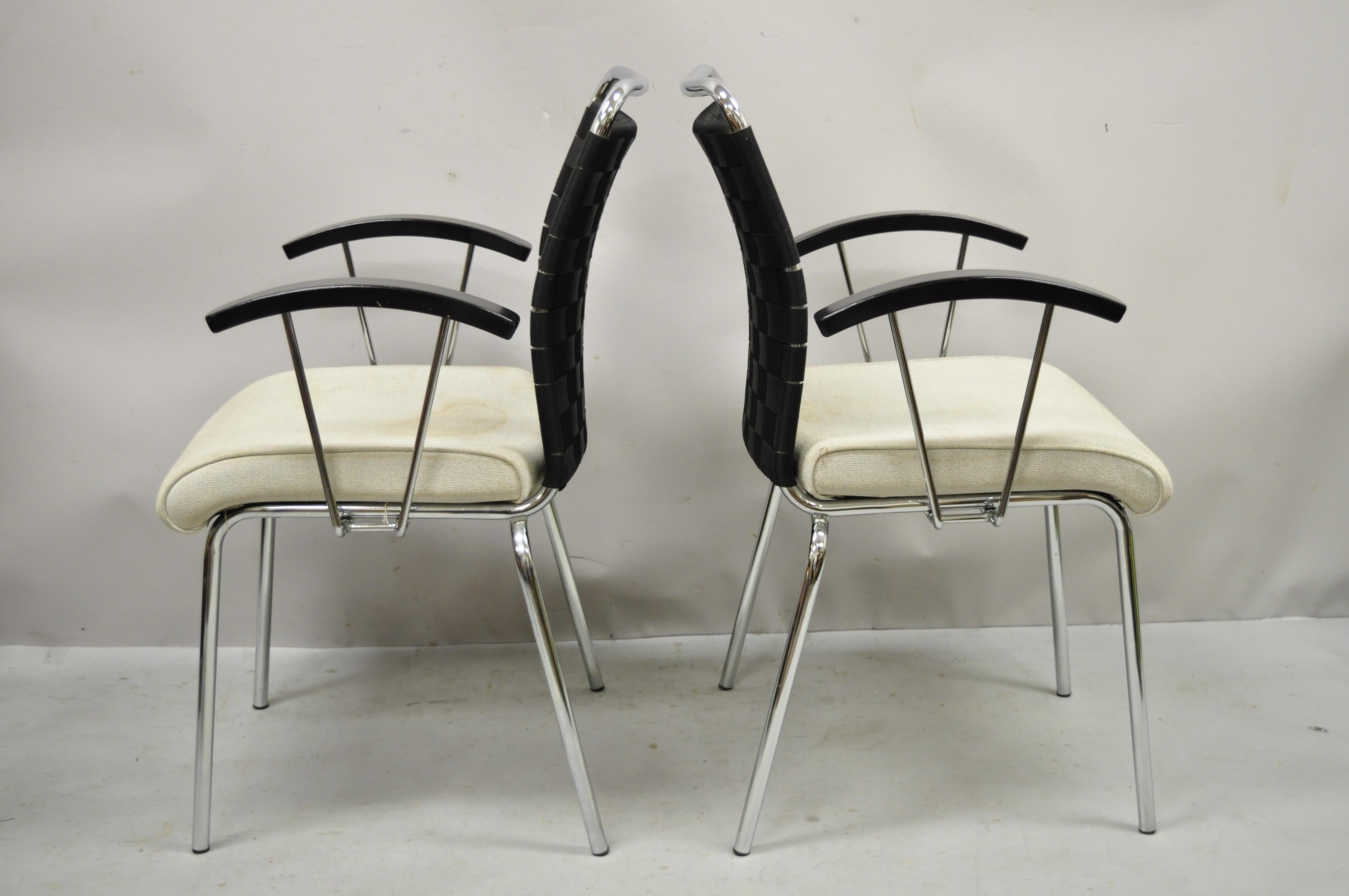 Mid-Century Modern Vintage Mid Century Modern Italian Woven Back Chrome Frame Arm Chairs, Pair For Sale