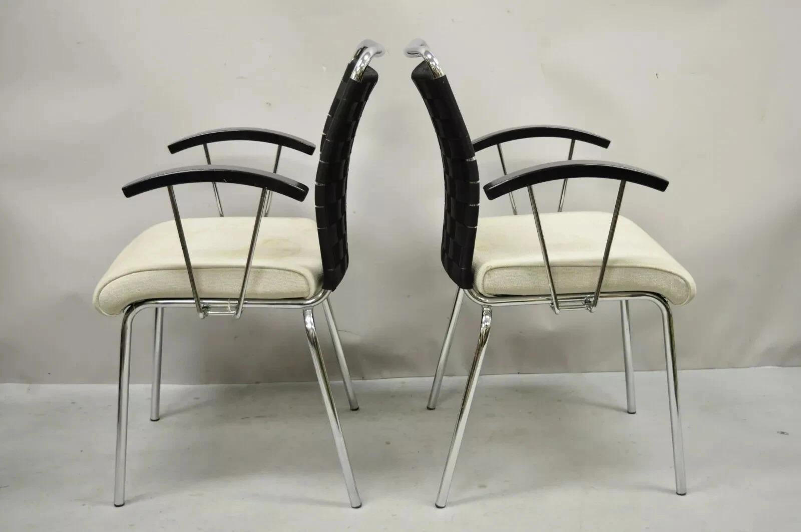 Mid-Century Modern Vintage Mid Century Modern Italian Woven Back Chrome Frame Arm Chairs - a Pair For Sale