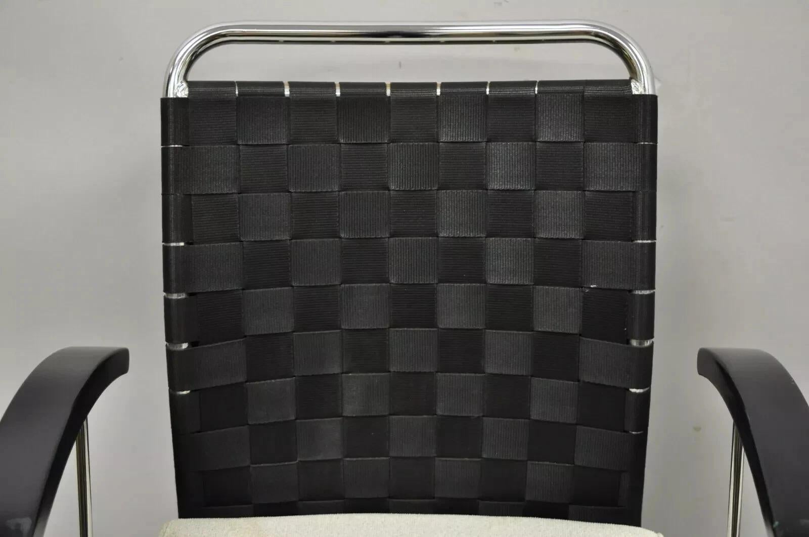Unknown Vintage Mid Century Modern Italian Woven Back Chrome Frame Arm Chairs - a Pair For Sale