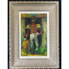 Vintage Mid-Century Modern Iver Rose Oil Painting of a Clown Soldier