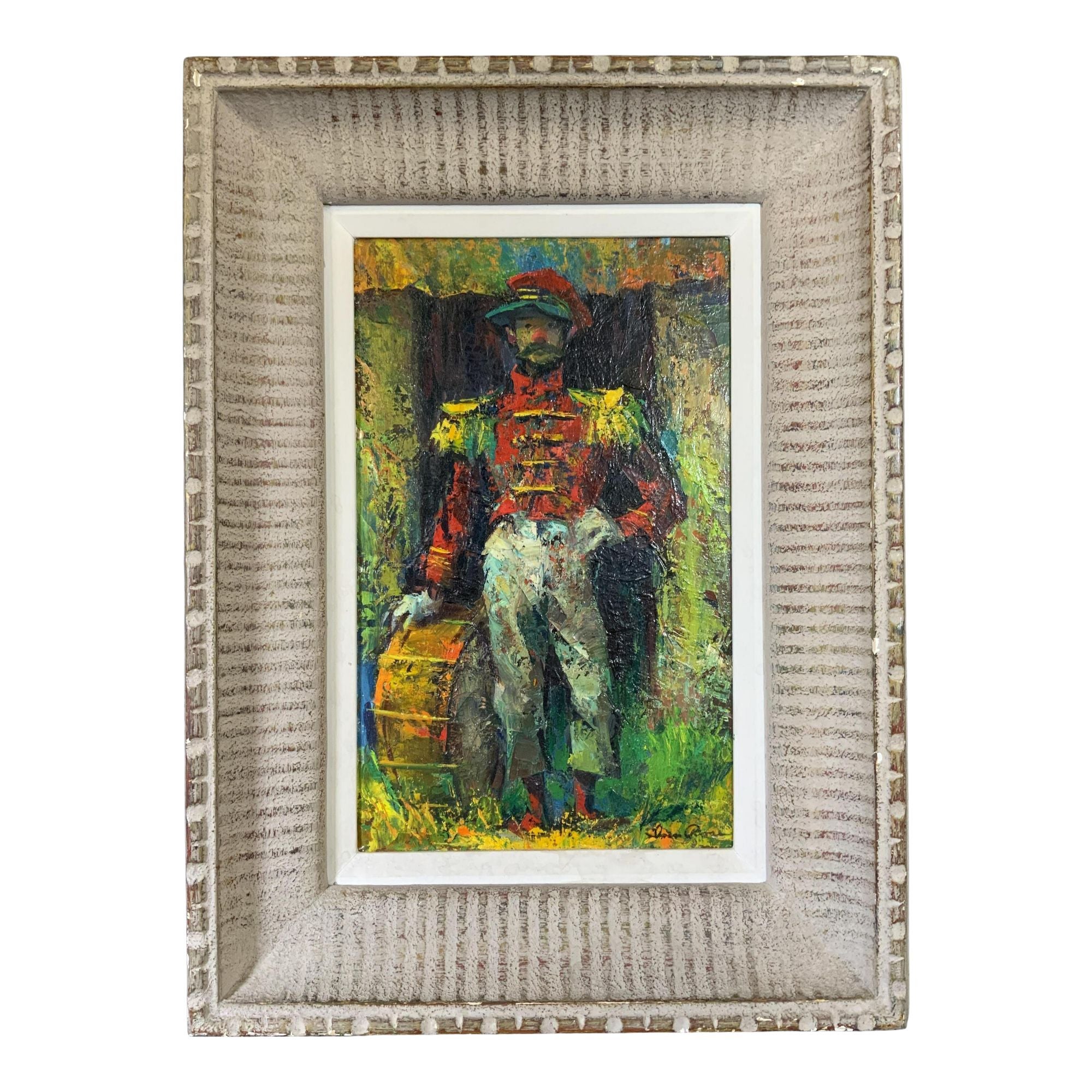 Vintage Mid-Century Modern Iver Rose Oil Painting of a Clown Soldier