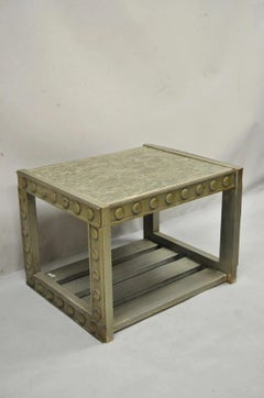 Vintage Mid Century Modern James Mont Style Silver Brutalist Side End Table