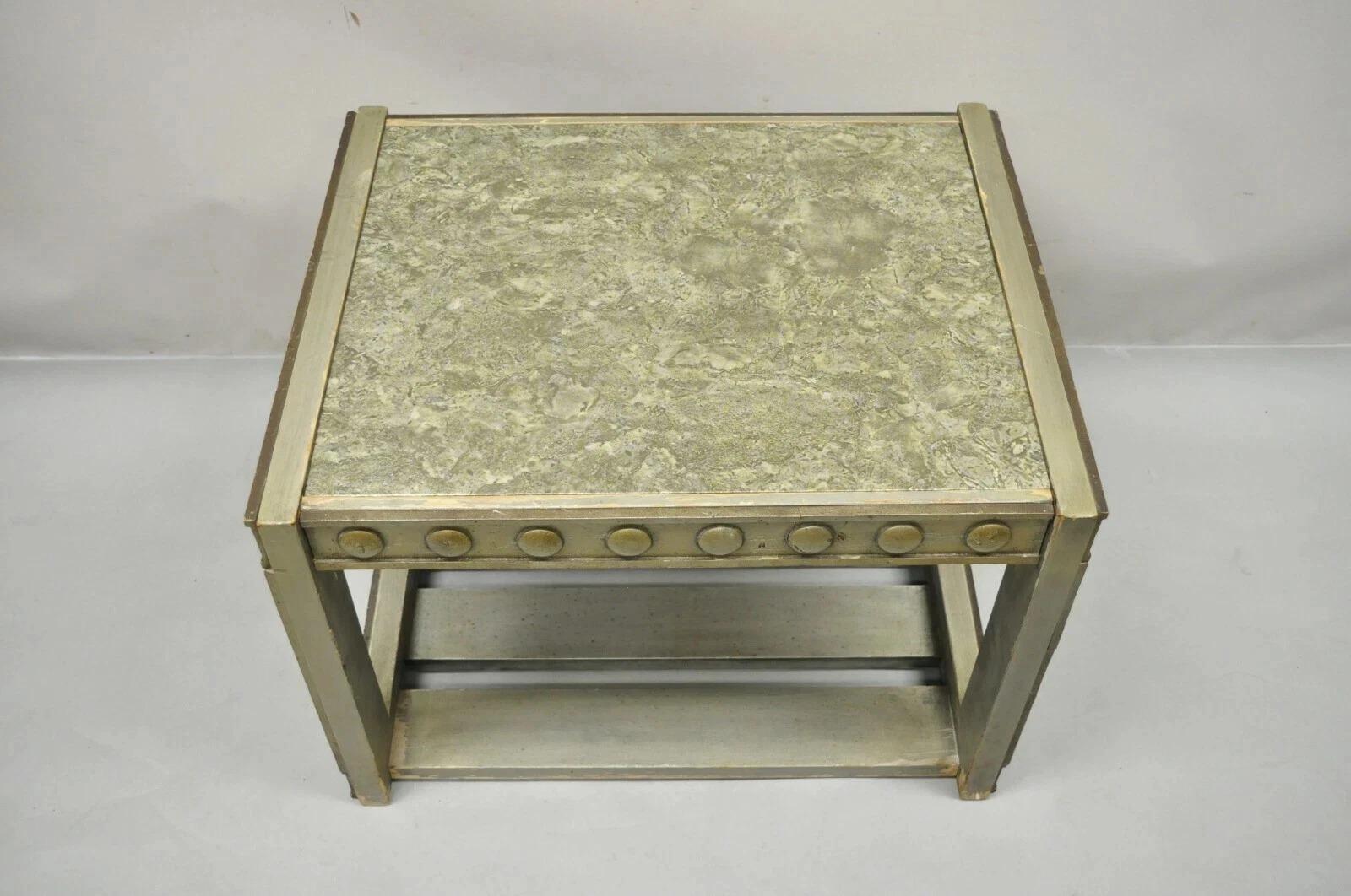Mid-Century Modern Vintage Mid Century Modern James Mont Style Silver Brutalist Side End Table For Sale