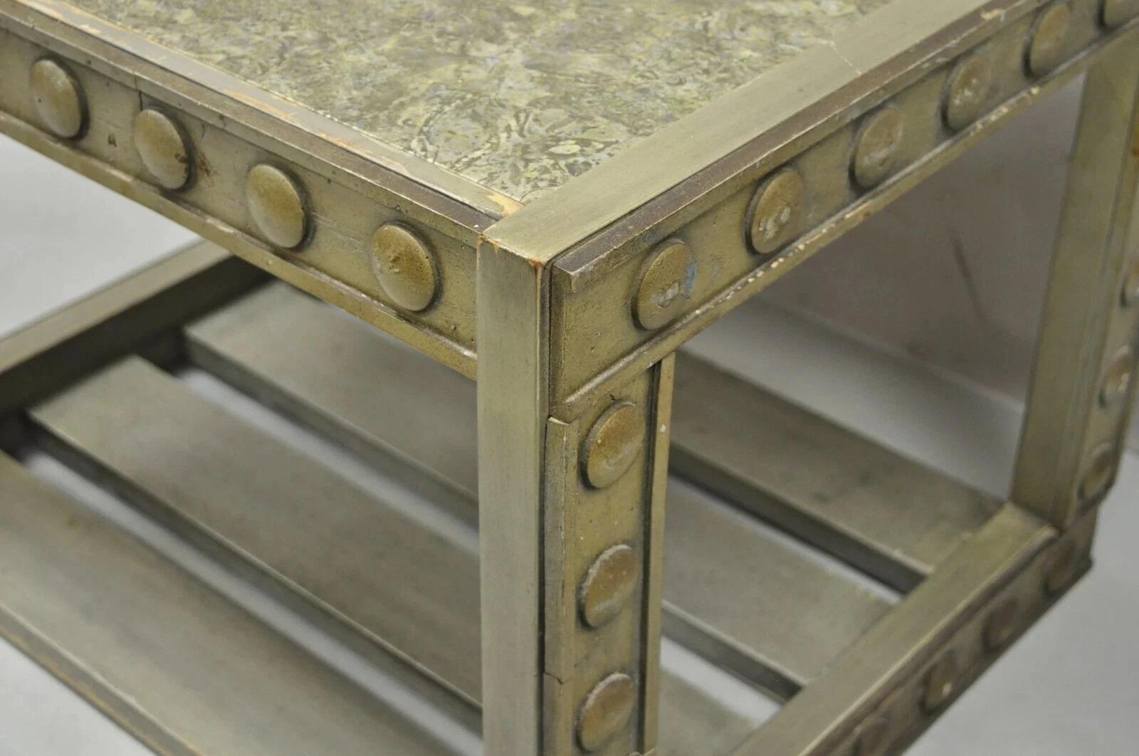 Unknown Vintage Mid Century Modern James Mont Style Silver Brutalist Side End Table For Sale