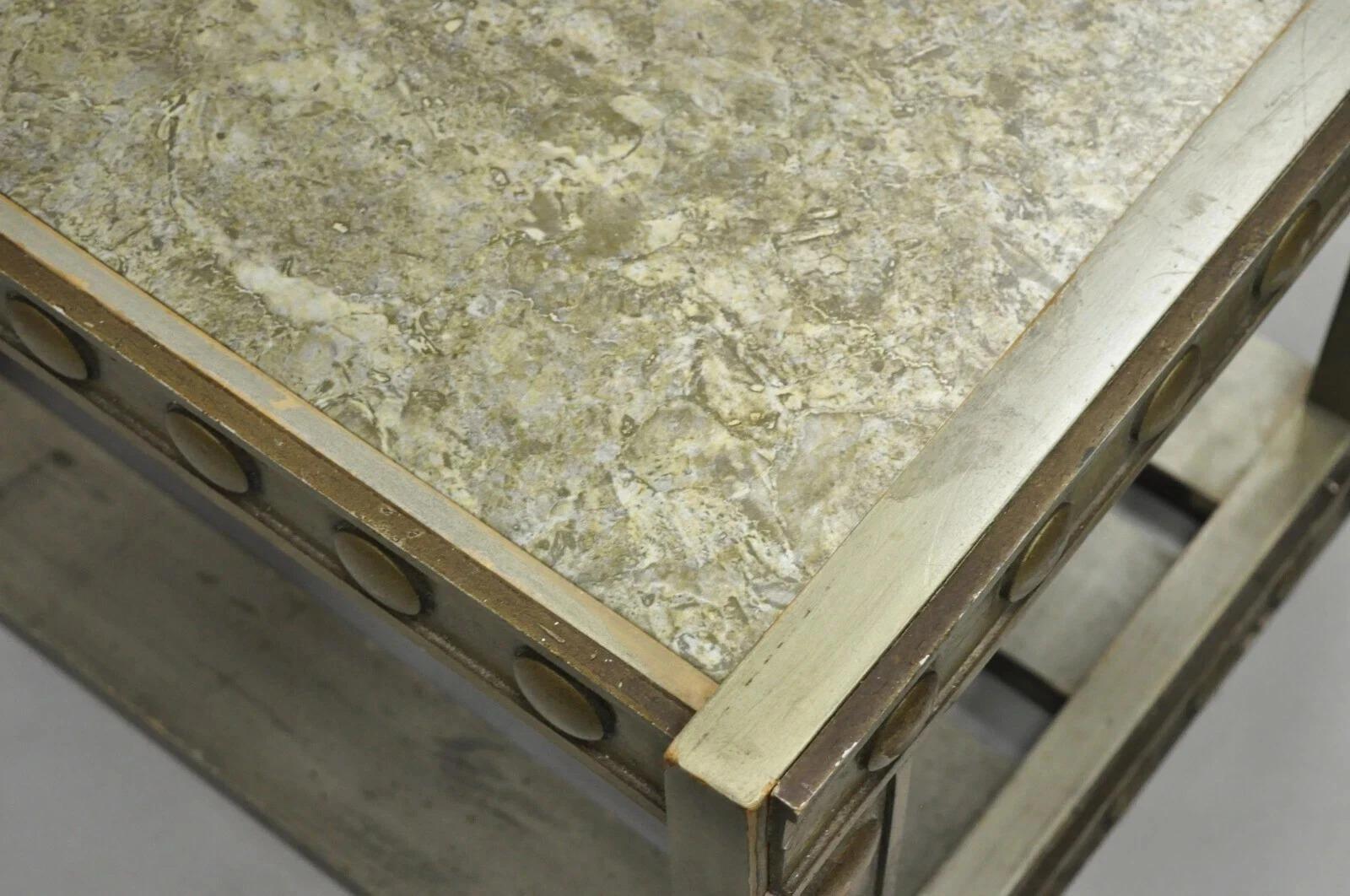 Vintage Mid Century Modern James Mont Style Silver Brutalist Side End Table In Good Condition For Sale In Philadelphia, PA
