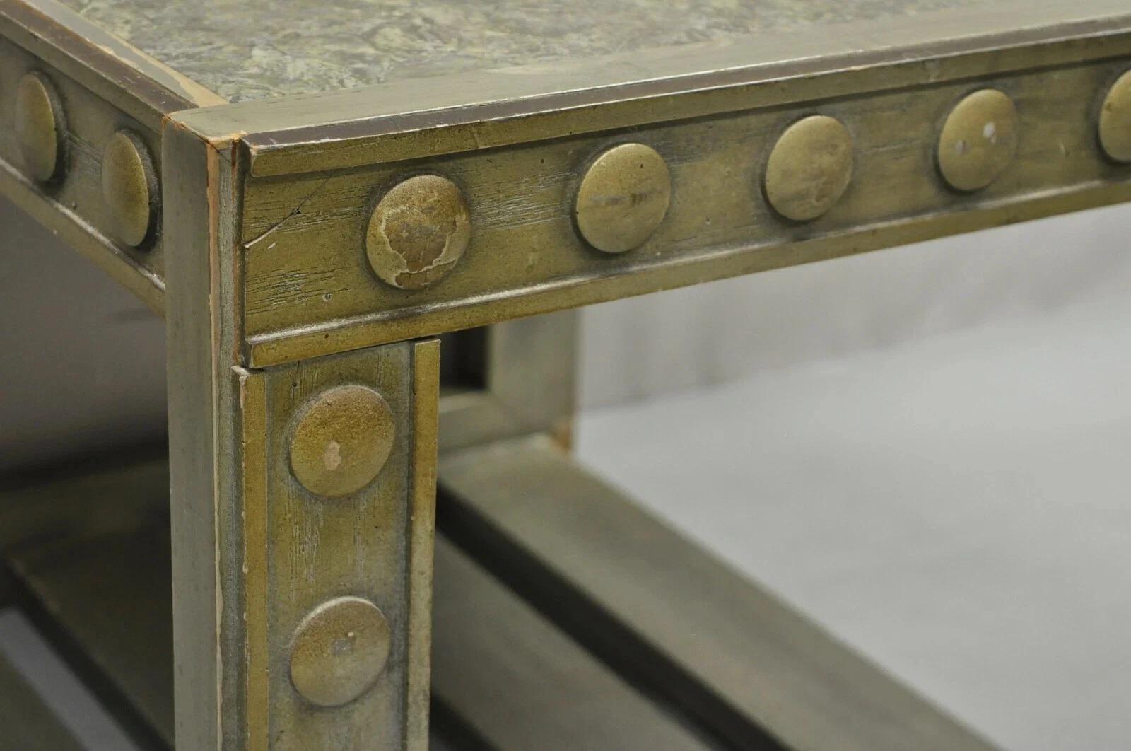 20th Century Vintage Mid Century Modern James Mont Style Silver Brutalist Side End Table For Sale