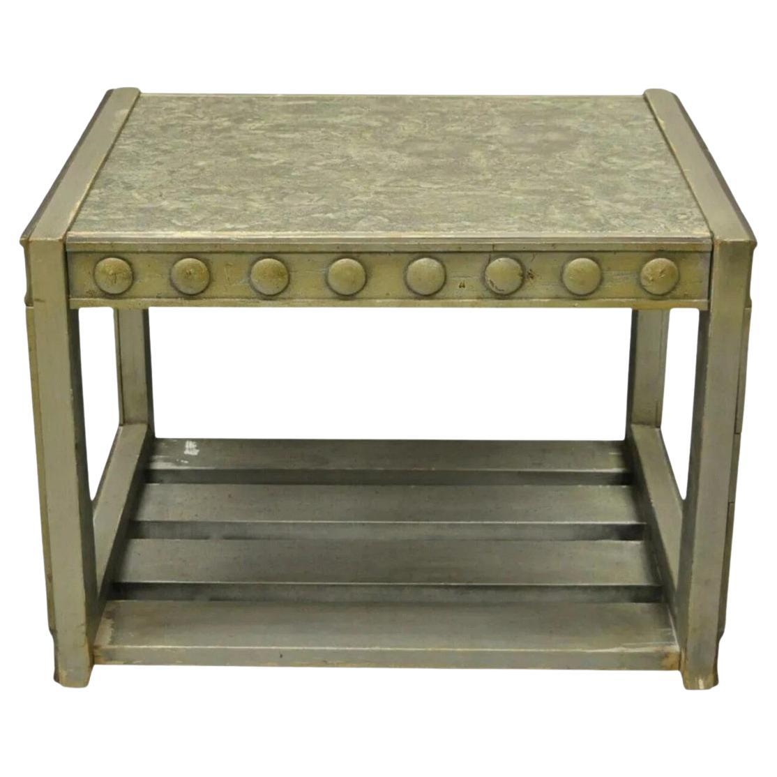 Vintage Mid Century Modern James Mont Style Silver Brutalist Side End Table
