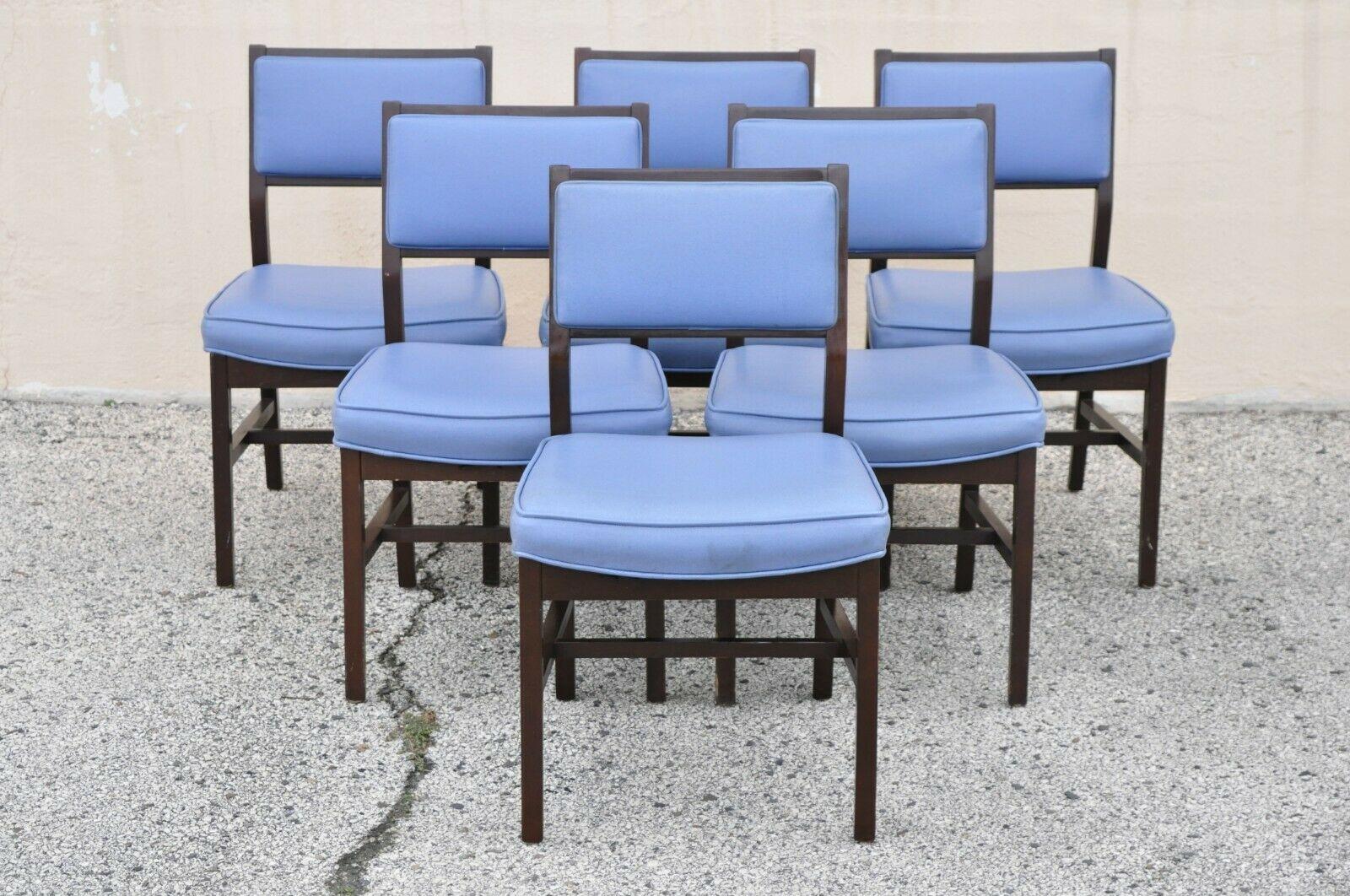 Vintage Mid Century Modern Jens Risom Style Blue Sculpted Dining Chair -Set of 6 For Sale 3