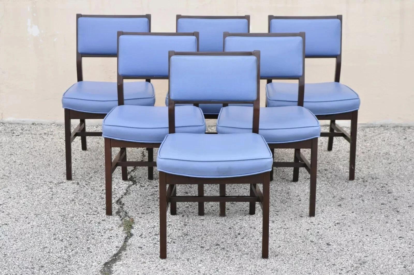 Sedia da pranzo scolpita blu in stile Jens Risom, vintage, metà secolo, Set di 6 in vendita 4