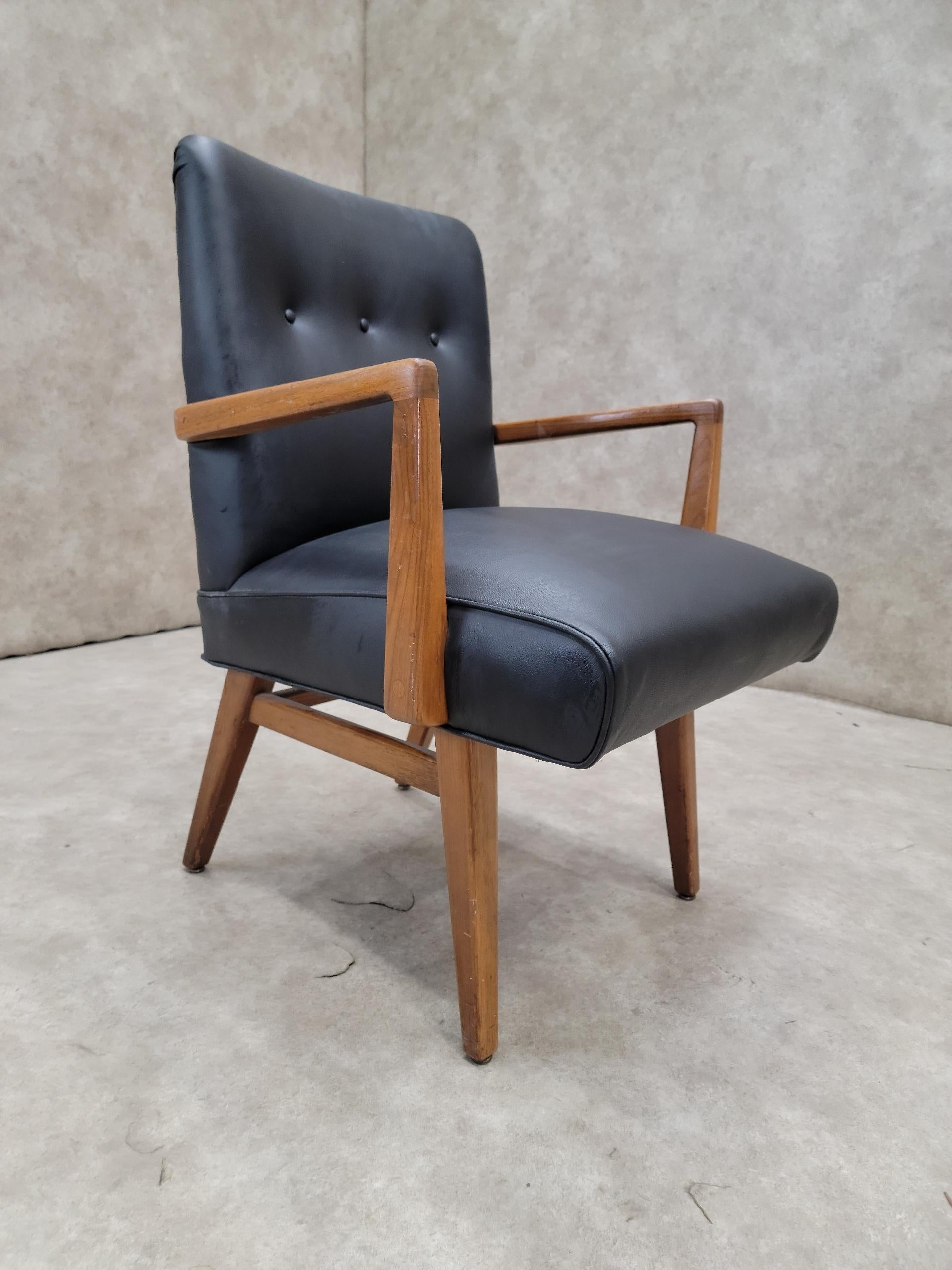 Chaise Vintage Mid Century Modern Jens Risom en cuir noir en vente 3