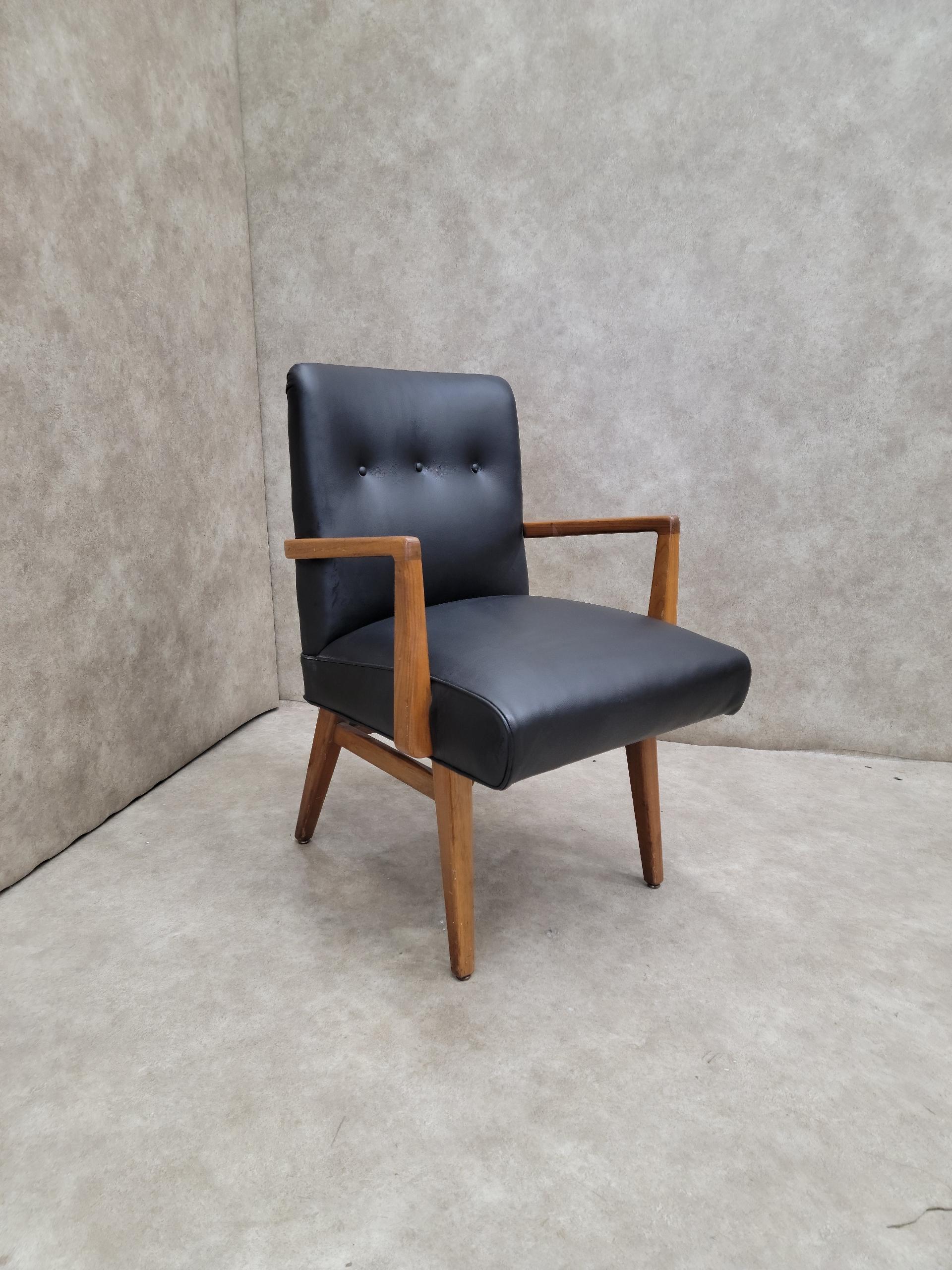 Mid-Century Modern Chaise Vintage Mid Century Modern Jens Risom en cuir noir en vente