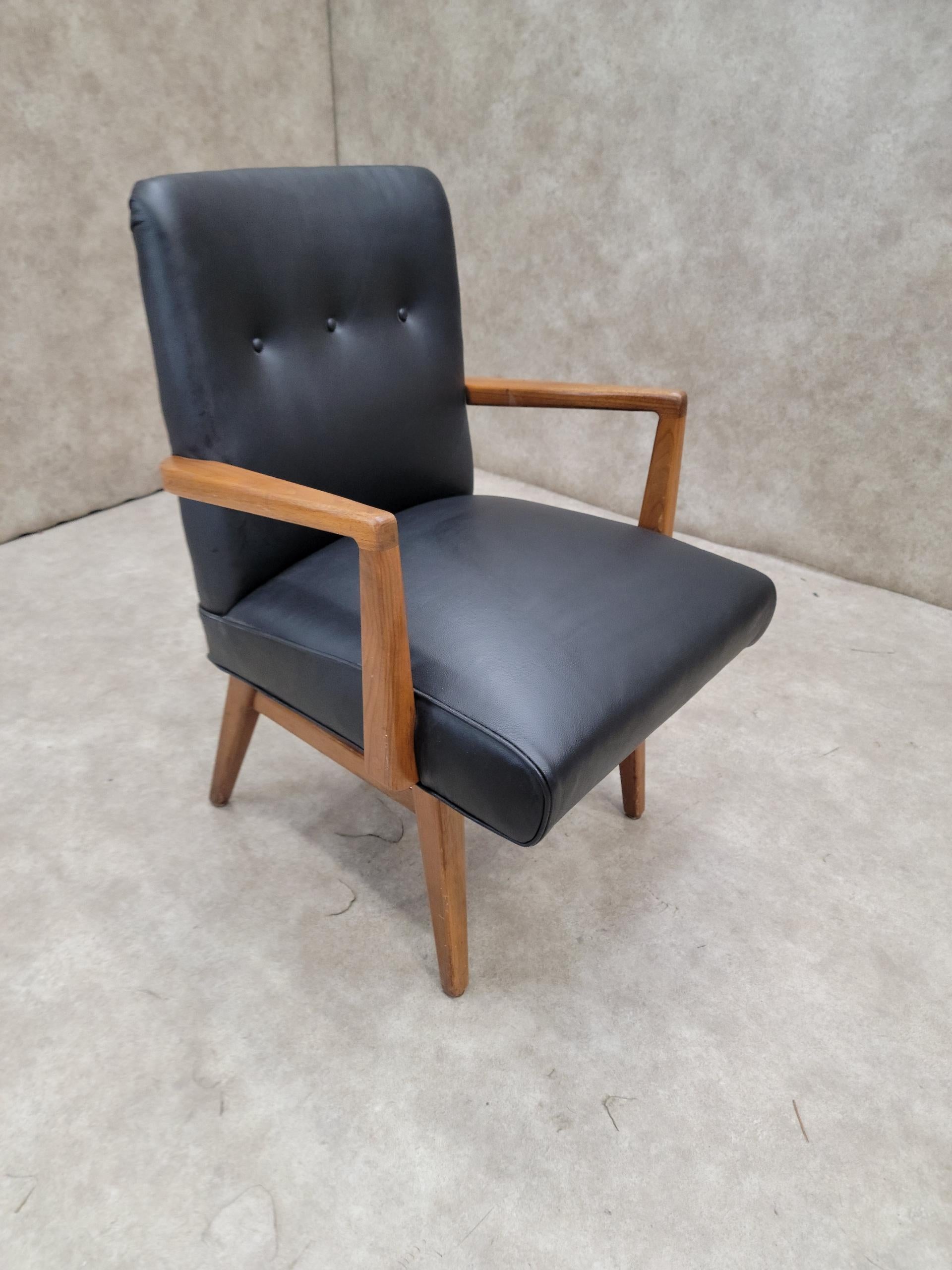 Chaise Vintage Mid Century Modern Jens Risom en cuir noir en vente 2
