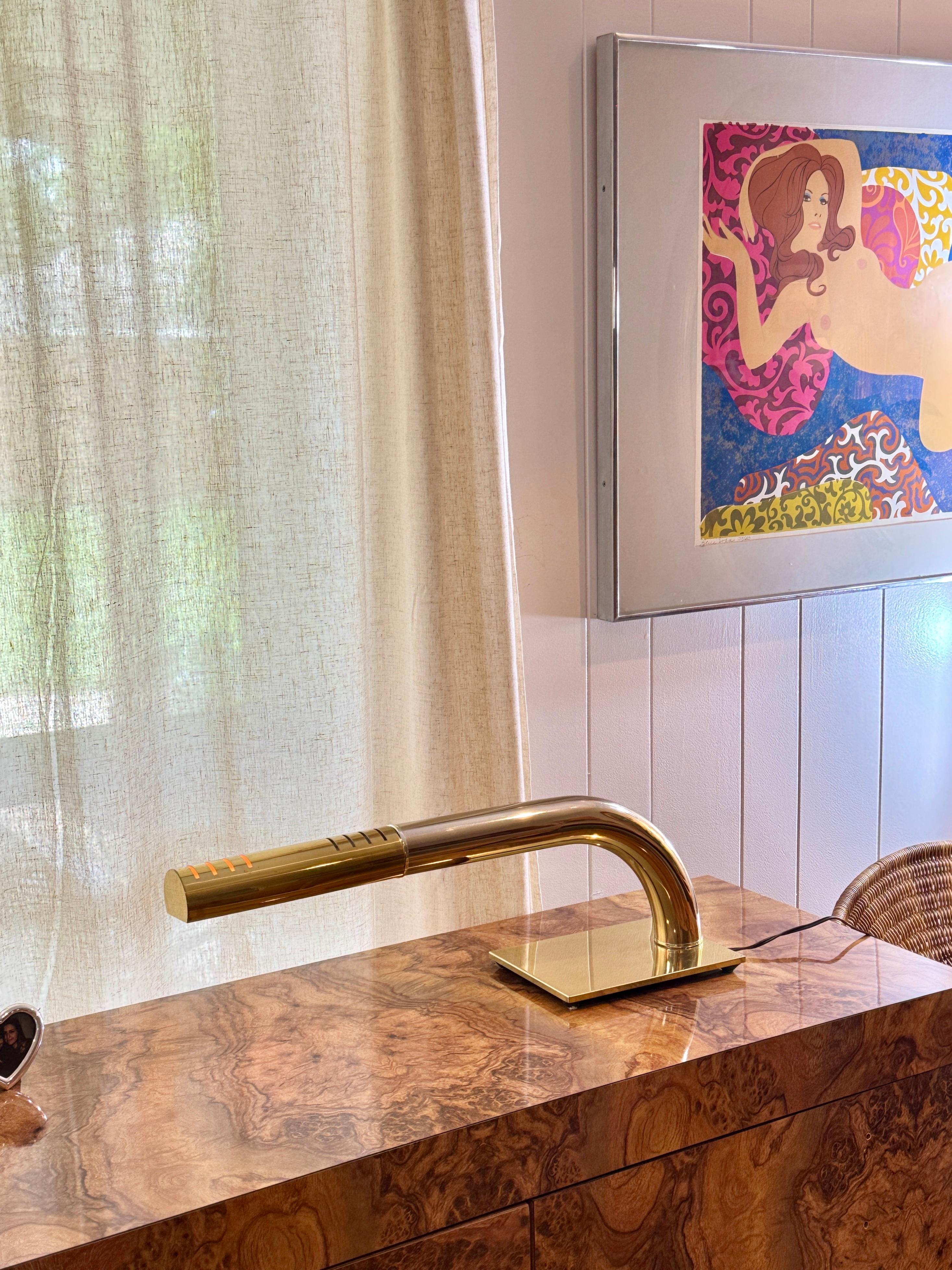 Late 20th Century Vintage mid century modern Jim Bindman tubular brass touch lamp For Sale