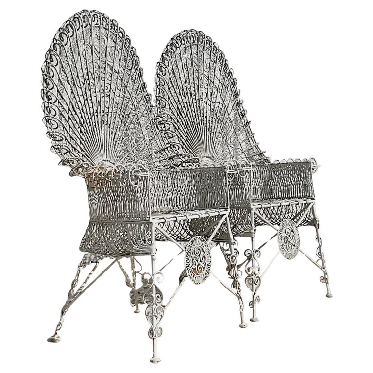 Vintage Mid-Century Modern John Salterini Wrought Iron Peacock Chairs a  Pair