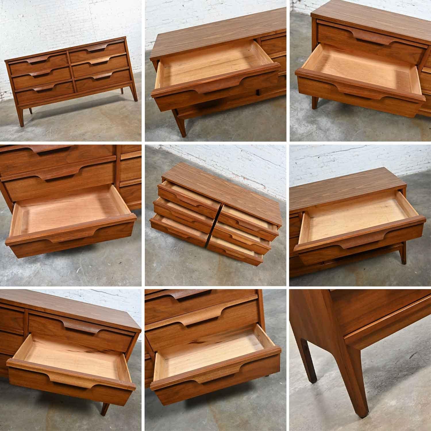 Vintage Mid-Century Modern Johnson Carper Fashion Trend 6 Drawer Walnut Dresser 4