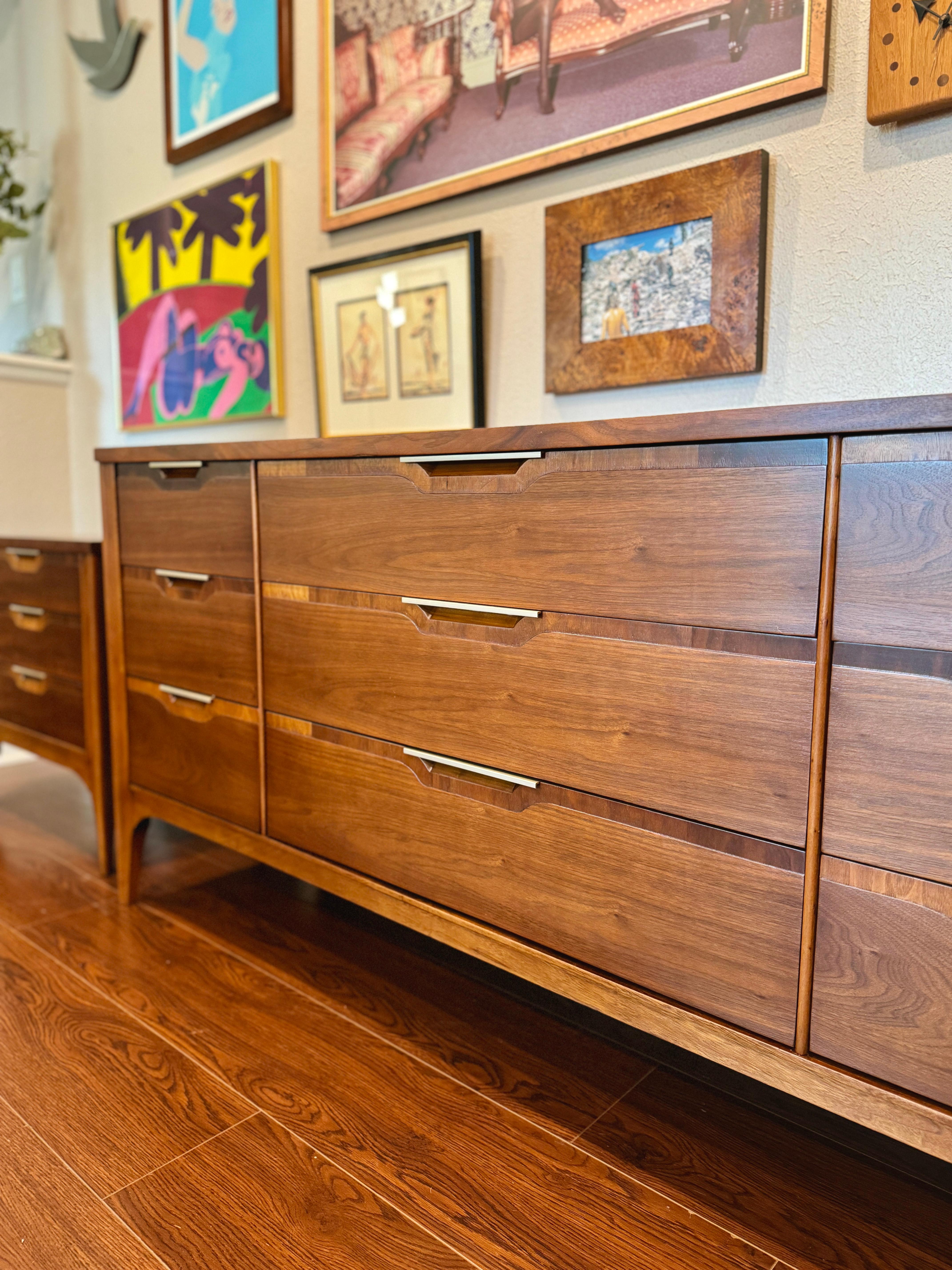 Wood Vintage mid century modern Kent Coffey lowboy dresser “impact” collection 1960d
