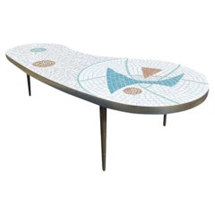Vintage Mid Century Modern Kidney Shape Tile Top Coffee Table