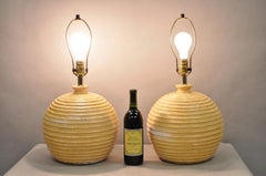 Vintage Mid Century Modern Lacquered Fiberglass Round Beehive Table Lamps - Pair