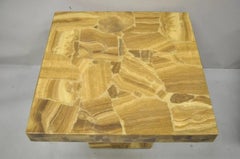 Vintage Mid Century Modern Lacquered Resin Onyx Mosaic Brown Square Side Table