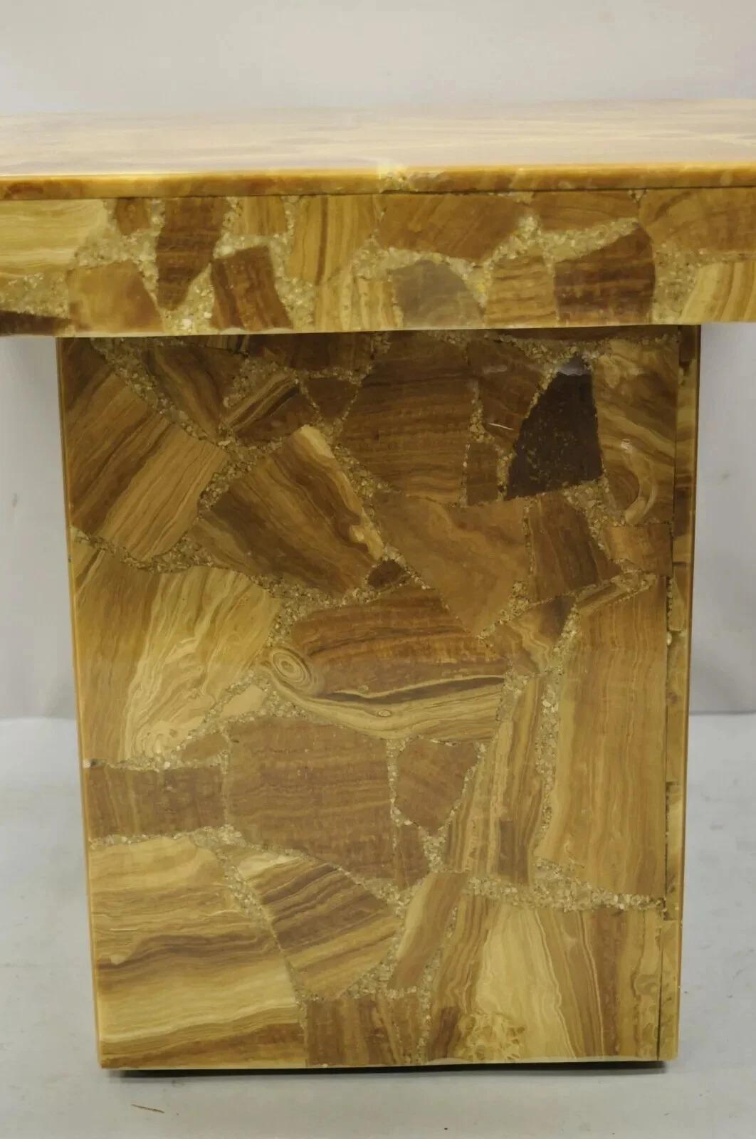 Vintage Mid Century Modern Lackiert Harz Onyx Mosaik Brown Quadratisch Beistelltisch (Moderne der Mitte des Jahrhunderts) im Angebot