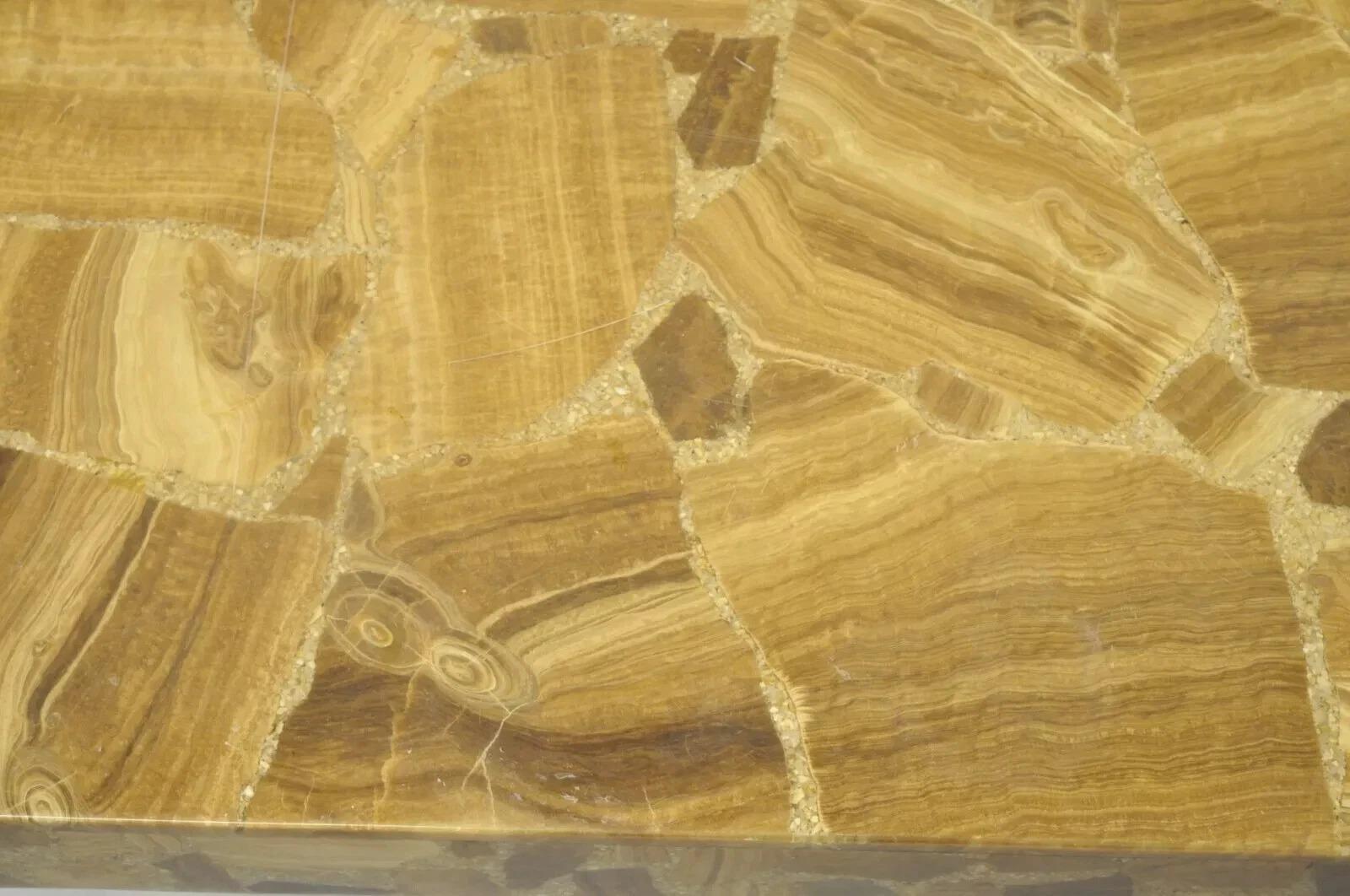 Vintage Mid Century Modern Lackiert Harz Onyx Mosaik Brown Quadratisch Beistelltisch im Zustand „Gut“ im Angebot in Philadelphia, PA