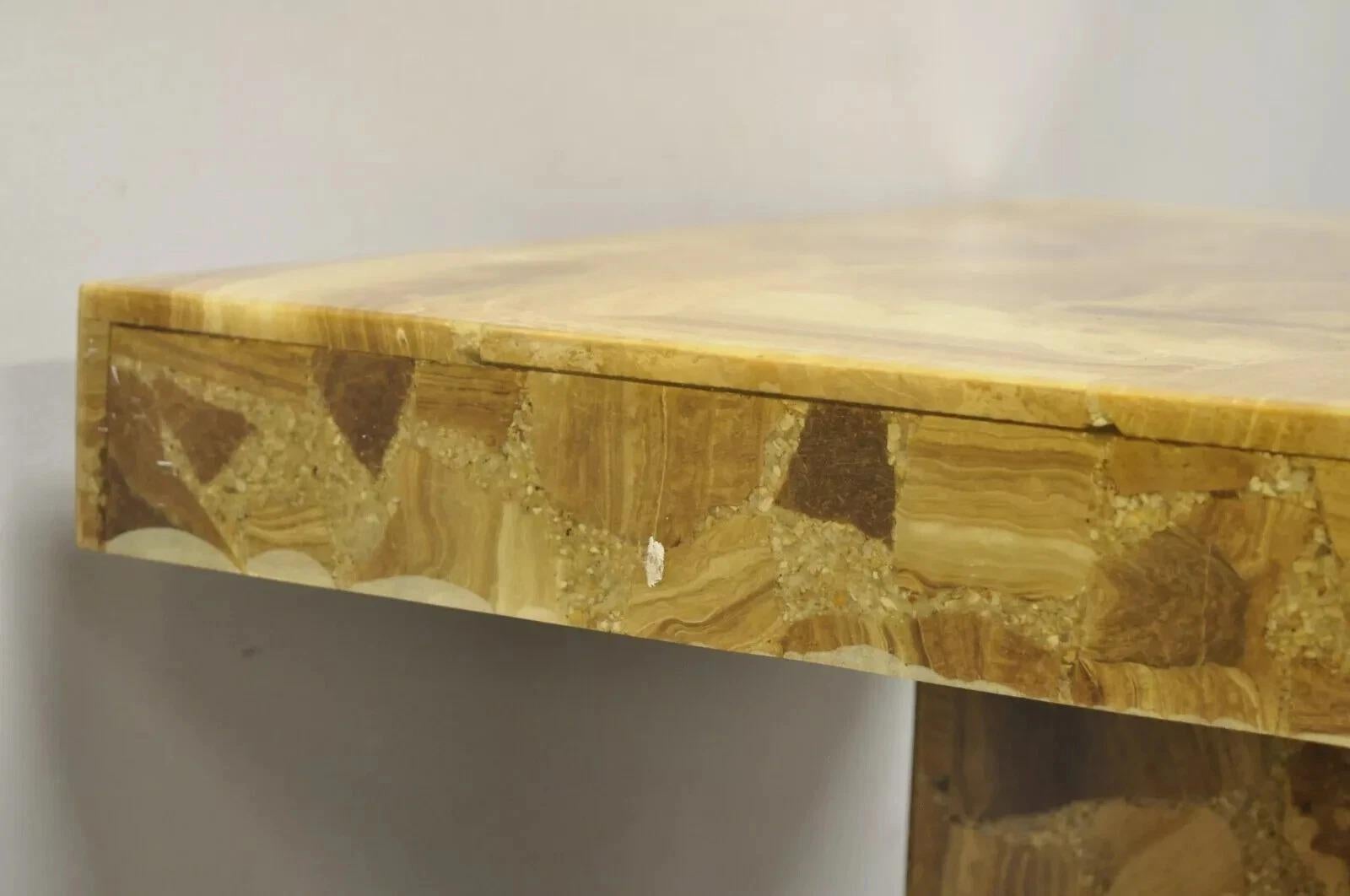 Vintage Mid Century Modern Lackiert Harz Onyx Mosaik Brown Quadratisch Beistelltisch im Angebot 2
