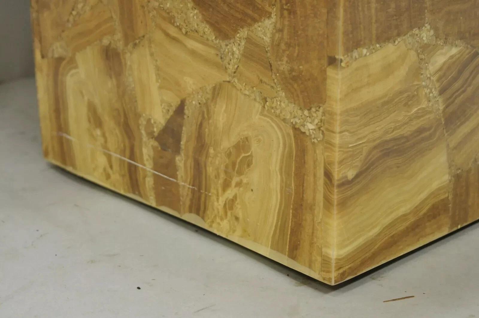 Vintage Mid Century Modern Lackiert Harz Onyx Mosaik Brown Quadratisch Beistelltisch im Angebot 3