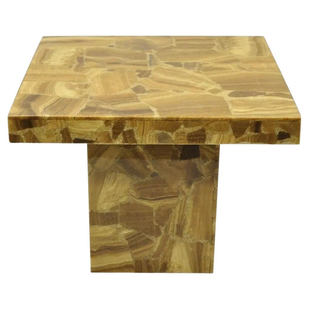 Vintage Mid Century Modern Lackiert Harz Onyx Mosaik Brown Quadratisch Beistelltisch im Angebot