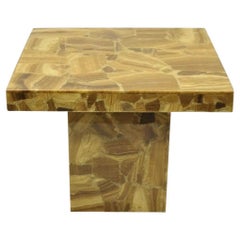 Vintage Mid Century Modern Lackiert Harz Onyx Mosaik Brown Quadratisch Beistelltisch
