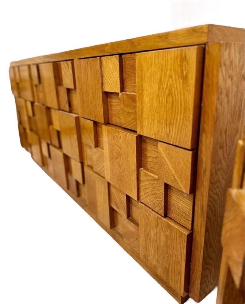 Vintage Mid-Century Modern Lane Brutalist Oak Wood 9 Drawer Dresser 2