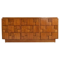 Vintage Mid-Century Modern Lane Brutalist Oak Wood 9 Drawer Dresser