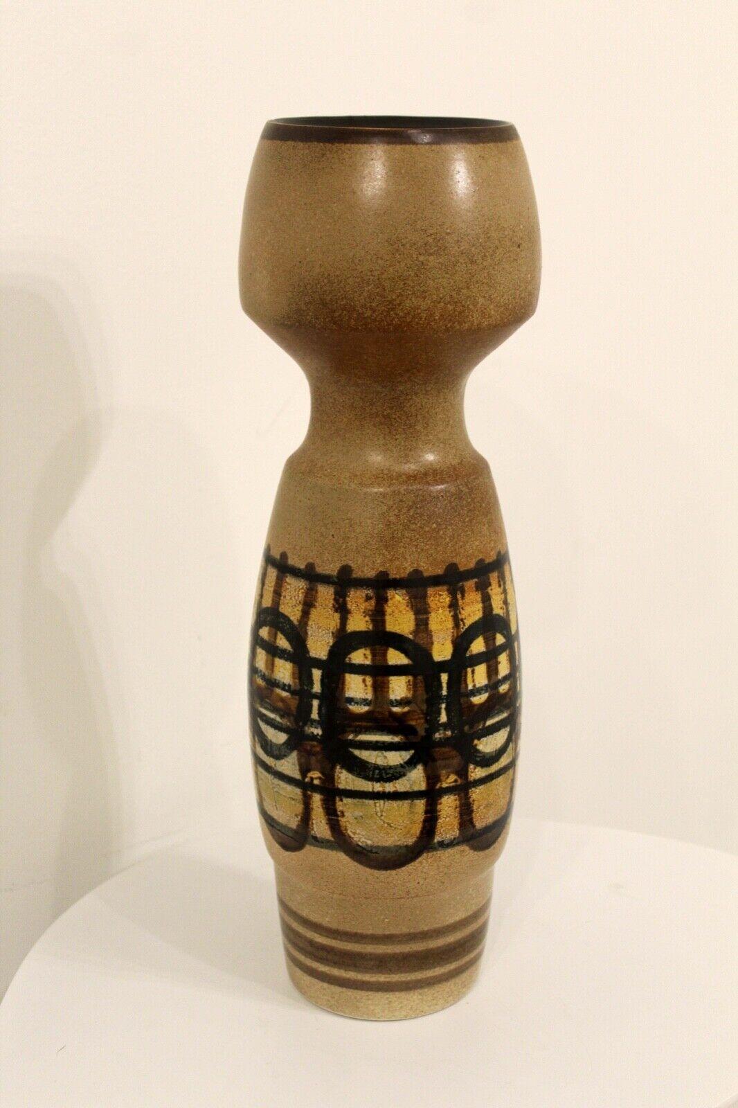 Israeli Vintage Mid-Century Modern Lapid Stoneware Israel Black Circle Vessel Vase