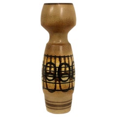 Vintage Mid-Century Modern Lapid Stoneware Israel Black Circle Vessel Vase