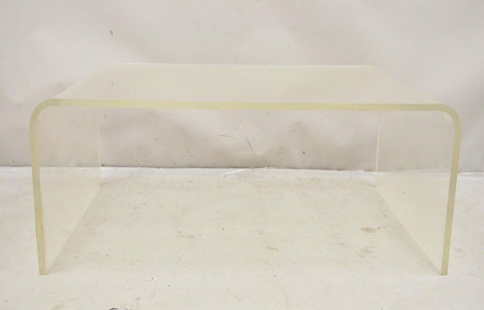 Vintage Mid Century Modern Large 42 x 30 Lucite Waterfall Coffee Table For Sale 3